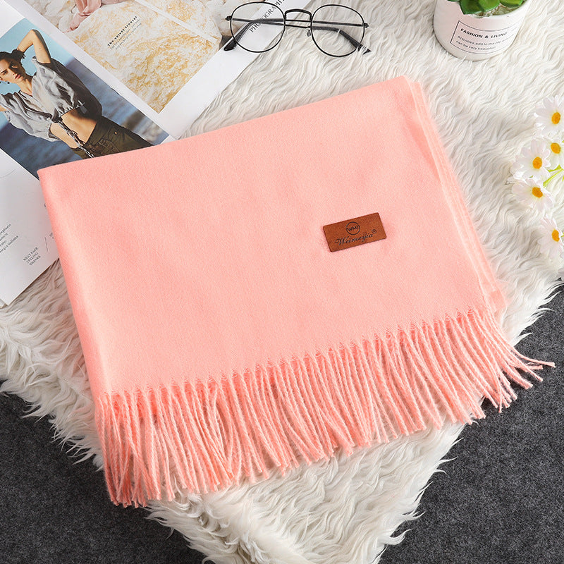 Écharpe Cachemire Couleur Unie Pompons Femme - Douce et Chaude - BMYANY