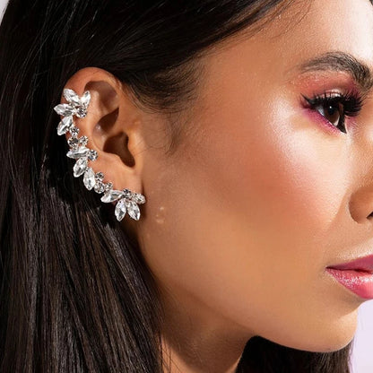 Boucles d'oreilles tendance en forme de feuille pour mariée, sans piercing, design pour femmes, bijoux bohèmes scintillants, en cristal, à clip, 2024