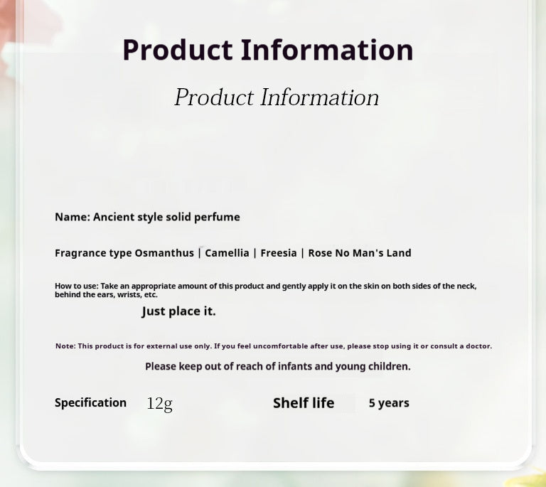 Baume solide de style antique, parfum durable