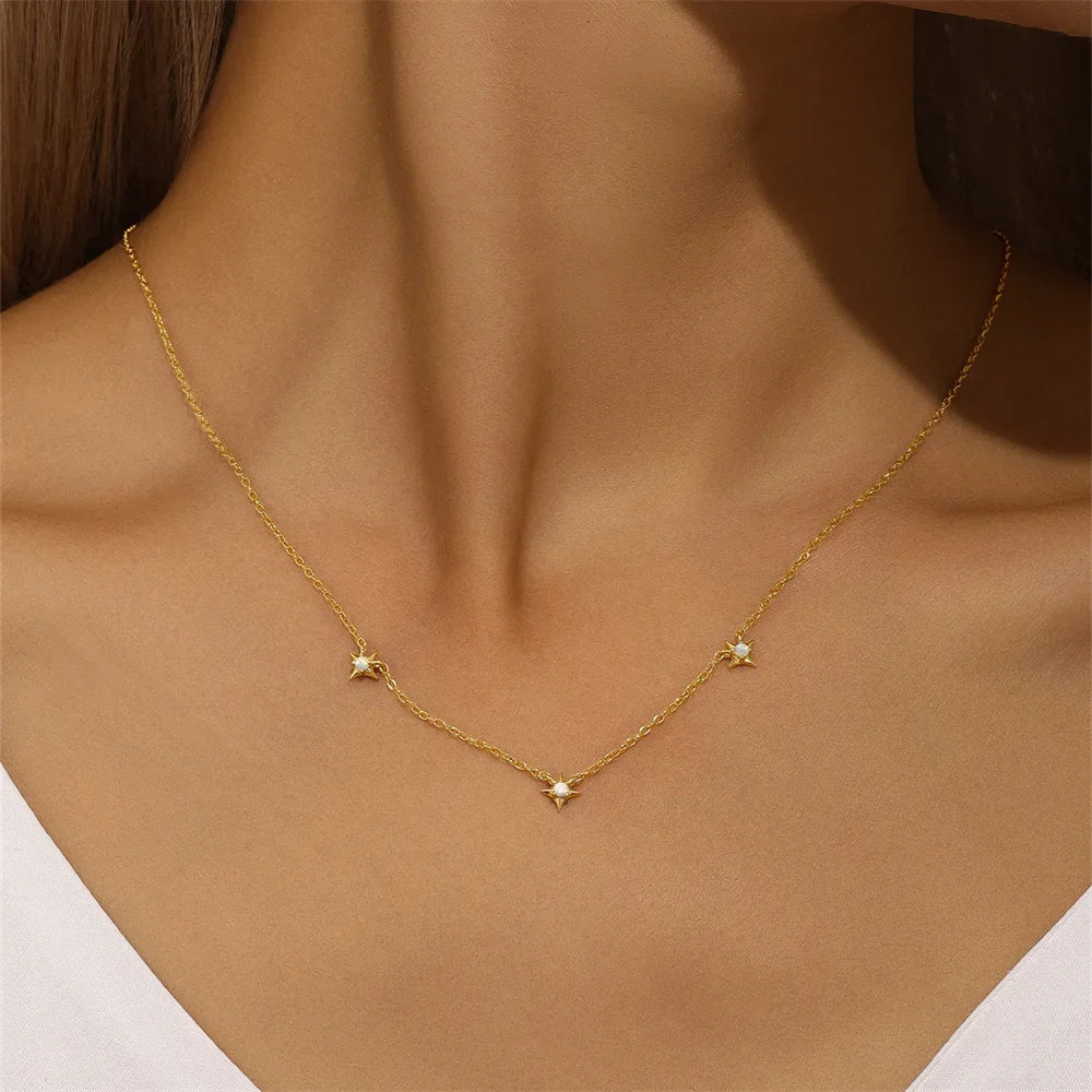 Collier en argent sterling 925 pour femme, pendentif étoile à quatre branches, motif géométrique en zircon, KO 2024