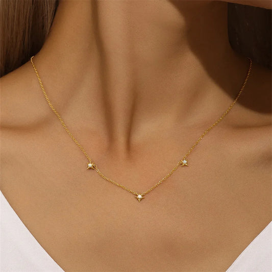 Collier en argent sterling 925 pour femme, pendentif étoile à quatre branches, motif géométrique en zircon, KO 2024