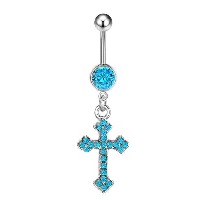 Piercing Nombril Septum Titane Zircon Œil du Diable Croix - Bijoux Corps Femme