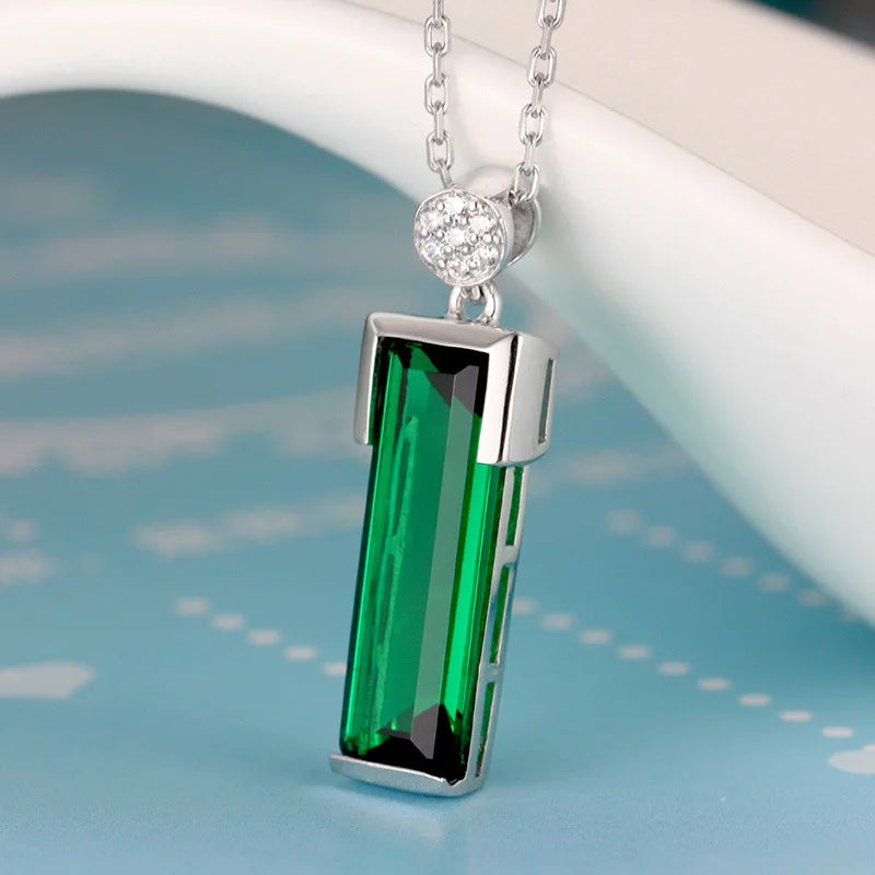 Collier Pendentif Émeraude Vert Jade Argent 925 Femme