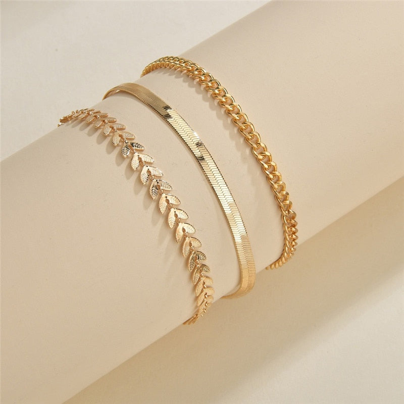 Ensemble de 3 bracelets de cheville simples pour femmes