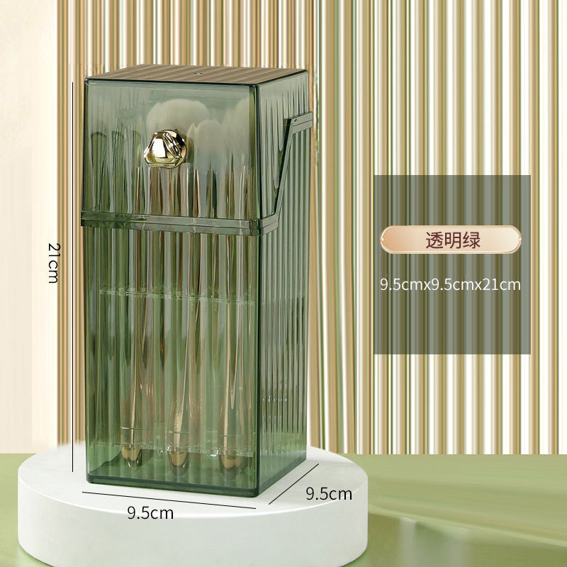 Makeup Brush Holder Organizer With Lid, Cosmetic Organiser, Desktop Cosmetic Brush Storage Rack, Dustproof Cosmetic Organiser Storage Box 3 Colors - BMYANY