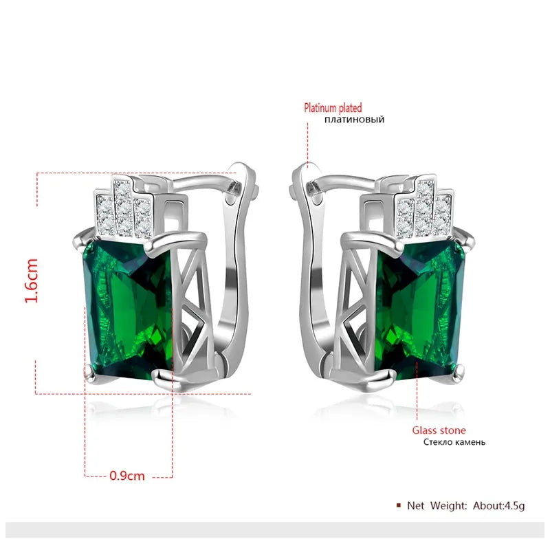 Boucles d'oreilles à tige en pierre verte argentée pour femme