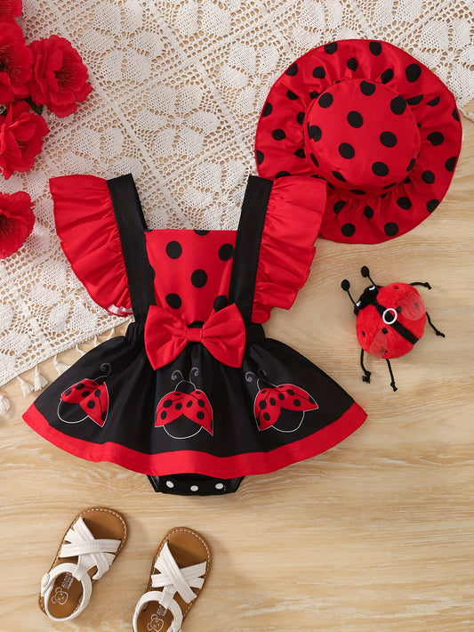 2-Piece Ladybug Girl's Outfit - Dress + Hat